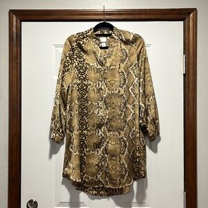 H&M Small Snake skin Animal print Long sleeve Button down Gold Brown Tan Green